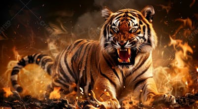 TIGRE COM UM FUNDO EM CHAMAS | BACKGROUND | IMAGEM