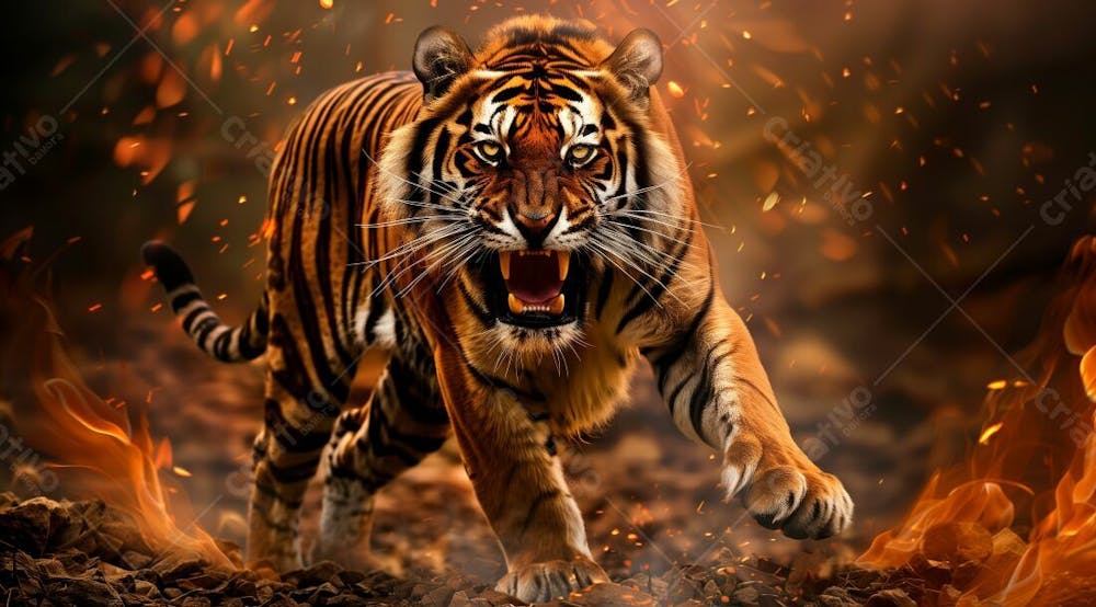 TIGRE COM UM FUNDO EM CHAMAS | BACKGROUND | IMAGEM