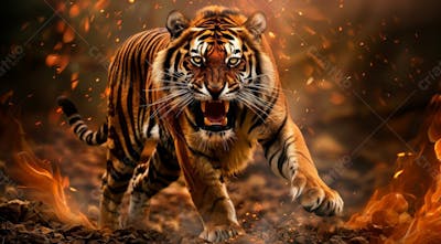 TIGRE COM UM FUNDO EM CHAMAS | BACKGROUND | IMAGEM