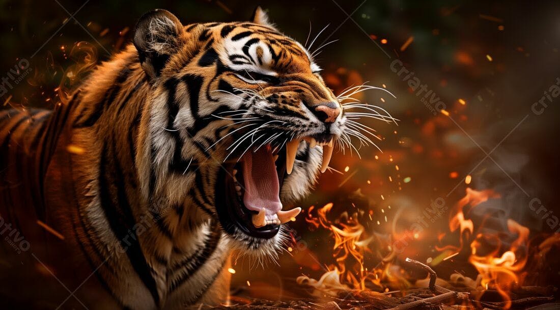 Tigre Rugindo em Fogo