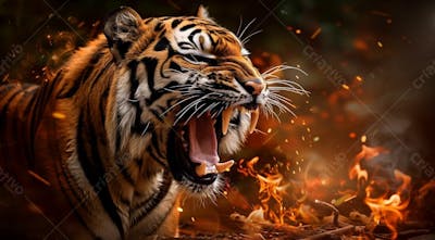 TIGRE COM UM FUNDO EM CHAMAS | BACKGROUND | IMAGEM