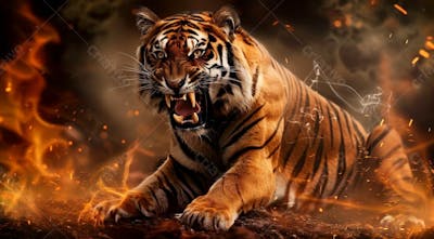 TIGRE COM UM FUNDO EM CHAMAS | BACKGROUND | IMAGEM
