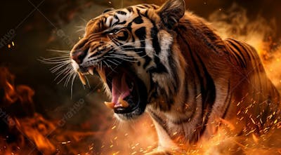 TIGRE COM UM FUNDO EM CHAMAS | BACKGROUND | IMAGEM