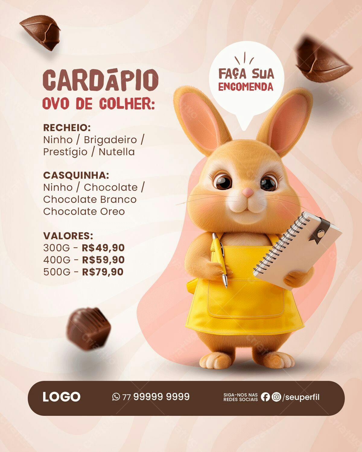 Cardápio Ovo de Páscoa PSD Editável