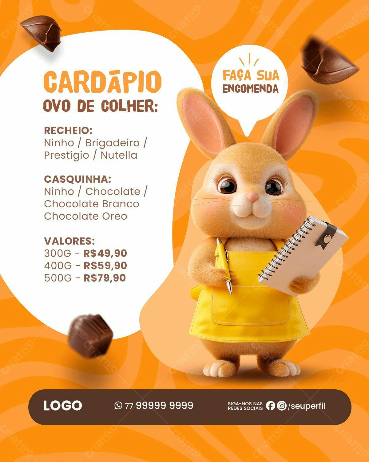 Cardápio Ovo de Colher Páscoa PSD Editável