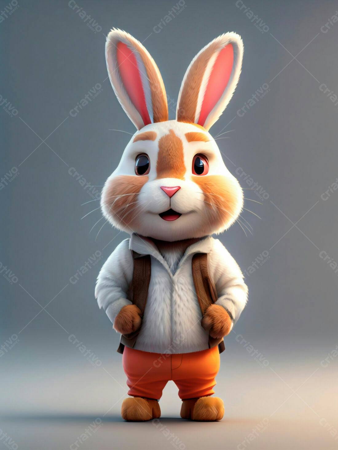 Coelhinho fofo com mochila laranja