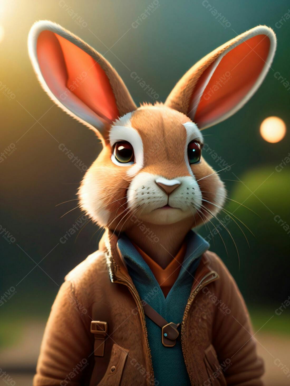 Coelho estiloso em visual marrom e laranja