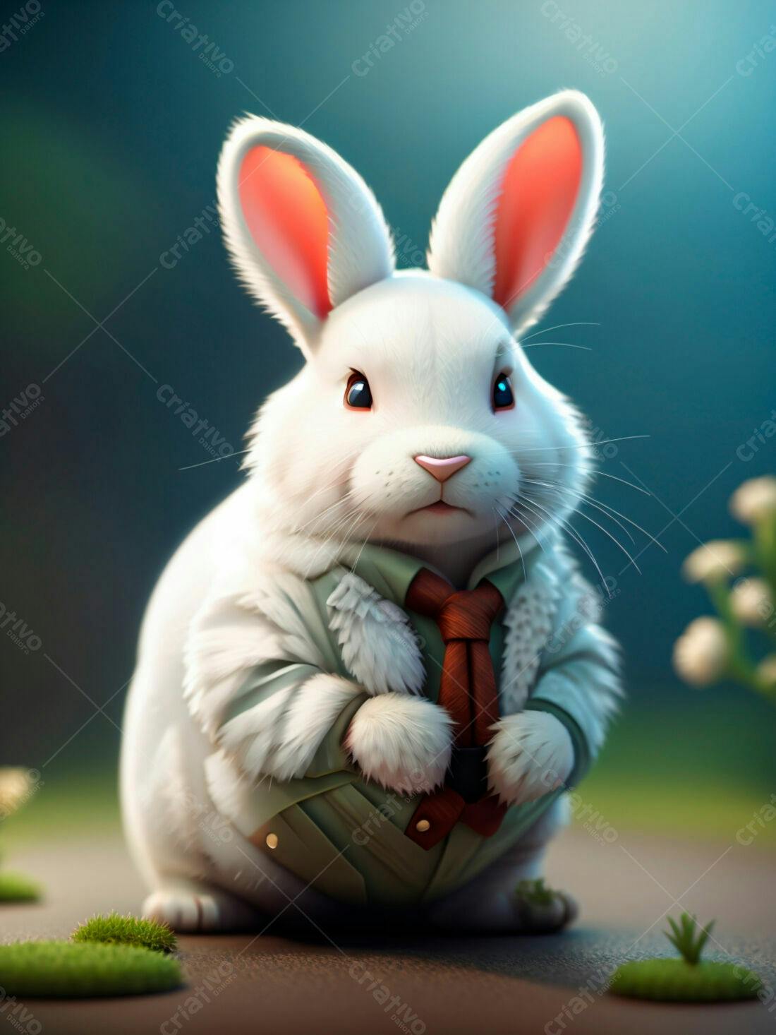 Coelho branco vestindo jaqueta elegante