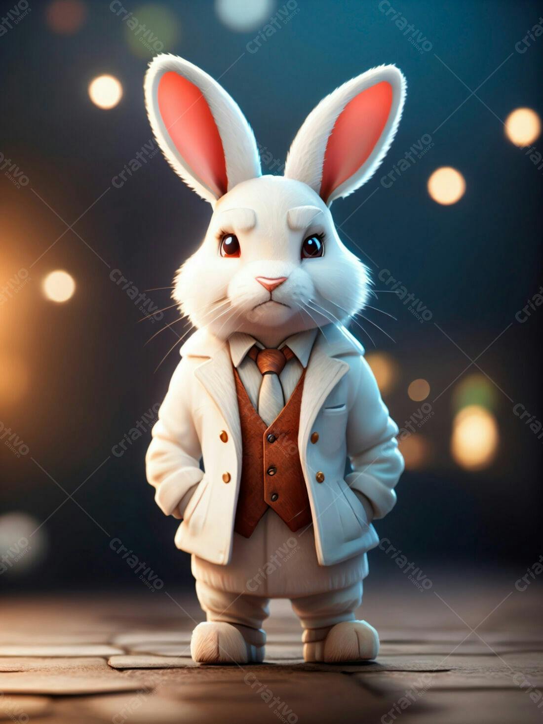 Coelho elegante em terno branco