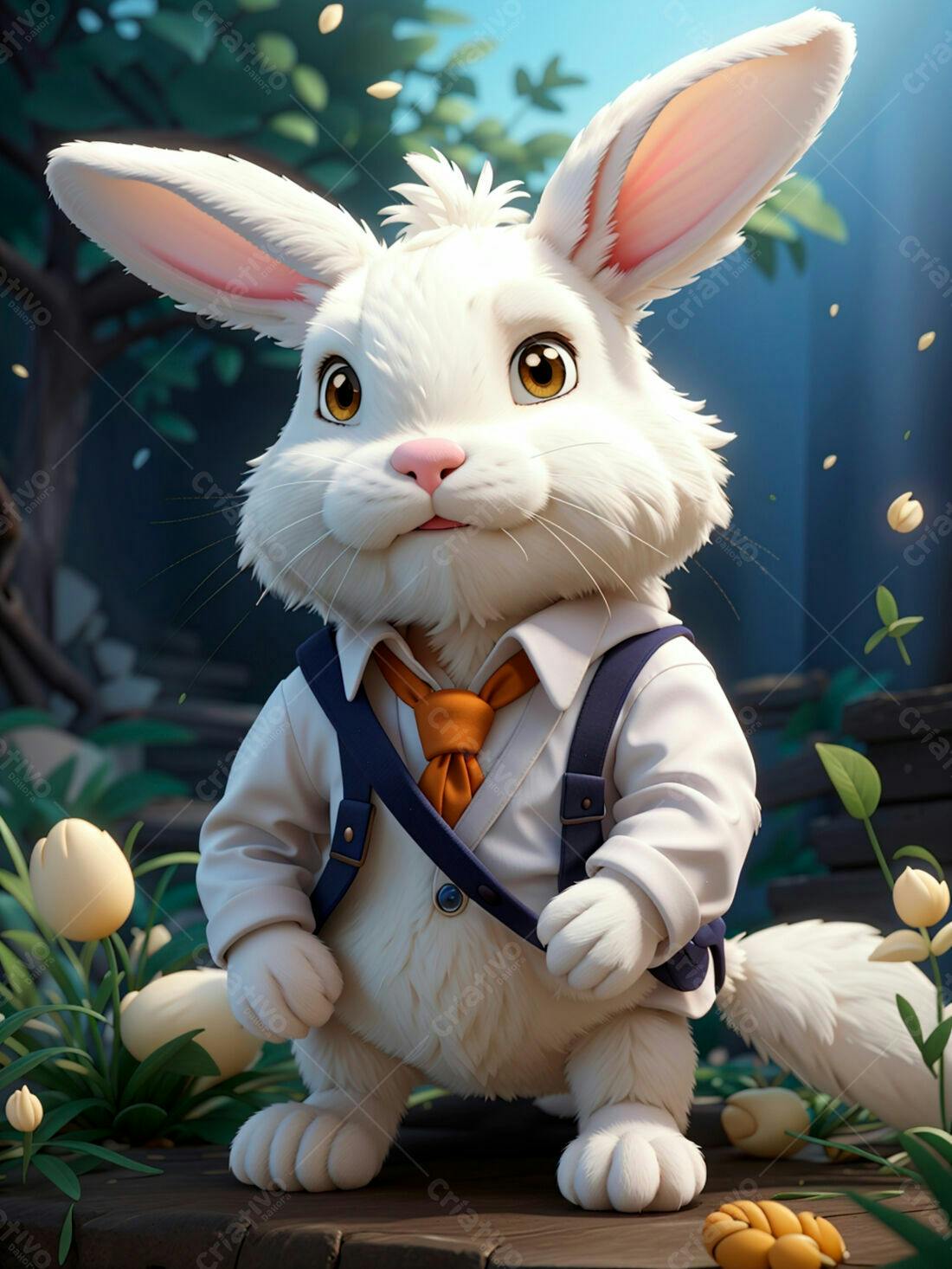 Coelho branco elegante em jardim primaveril