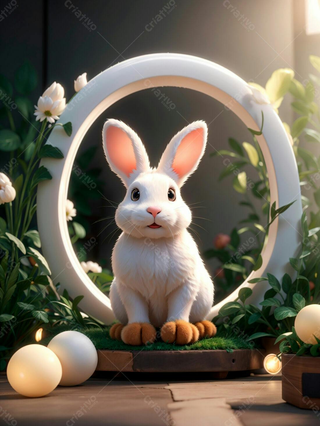 Coelhinho branco em cenário primaveril