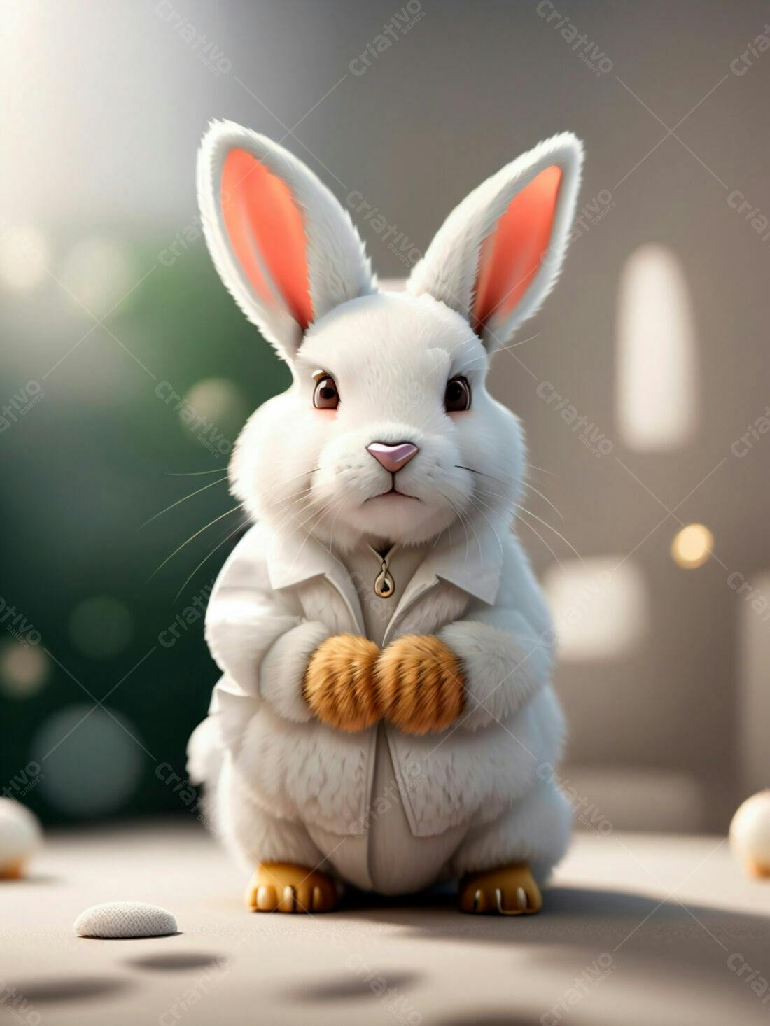 Coelho branco vestindo casaco elegante
