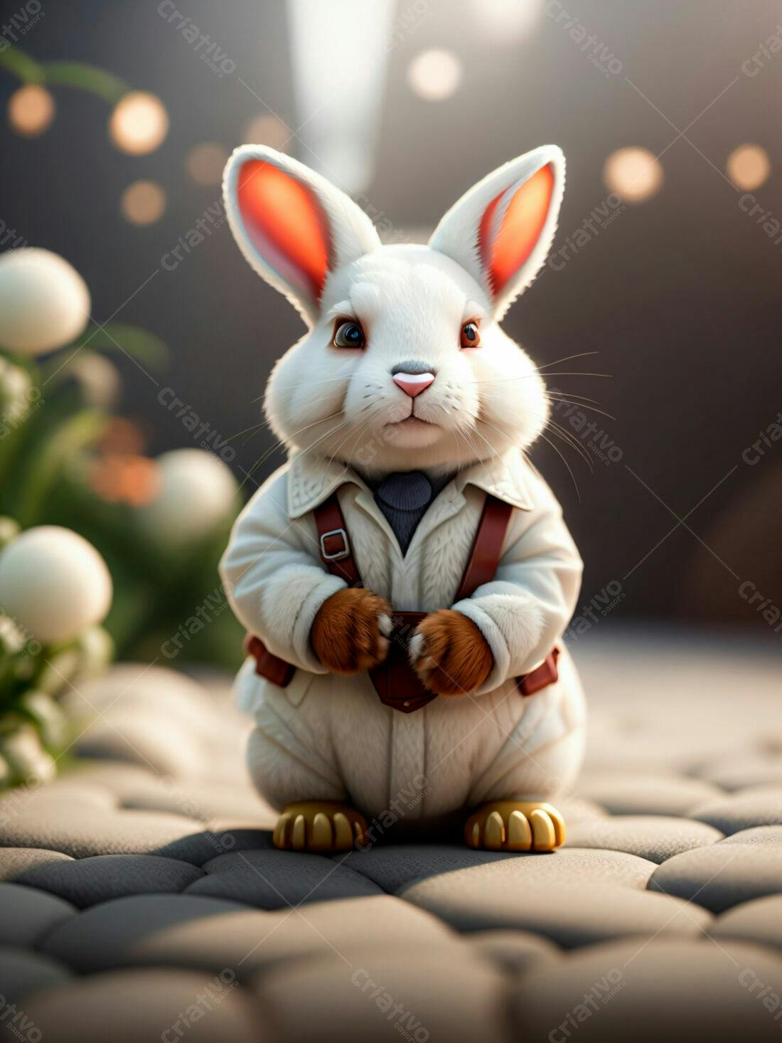 Coelho branco elegante em cenário sofisticado