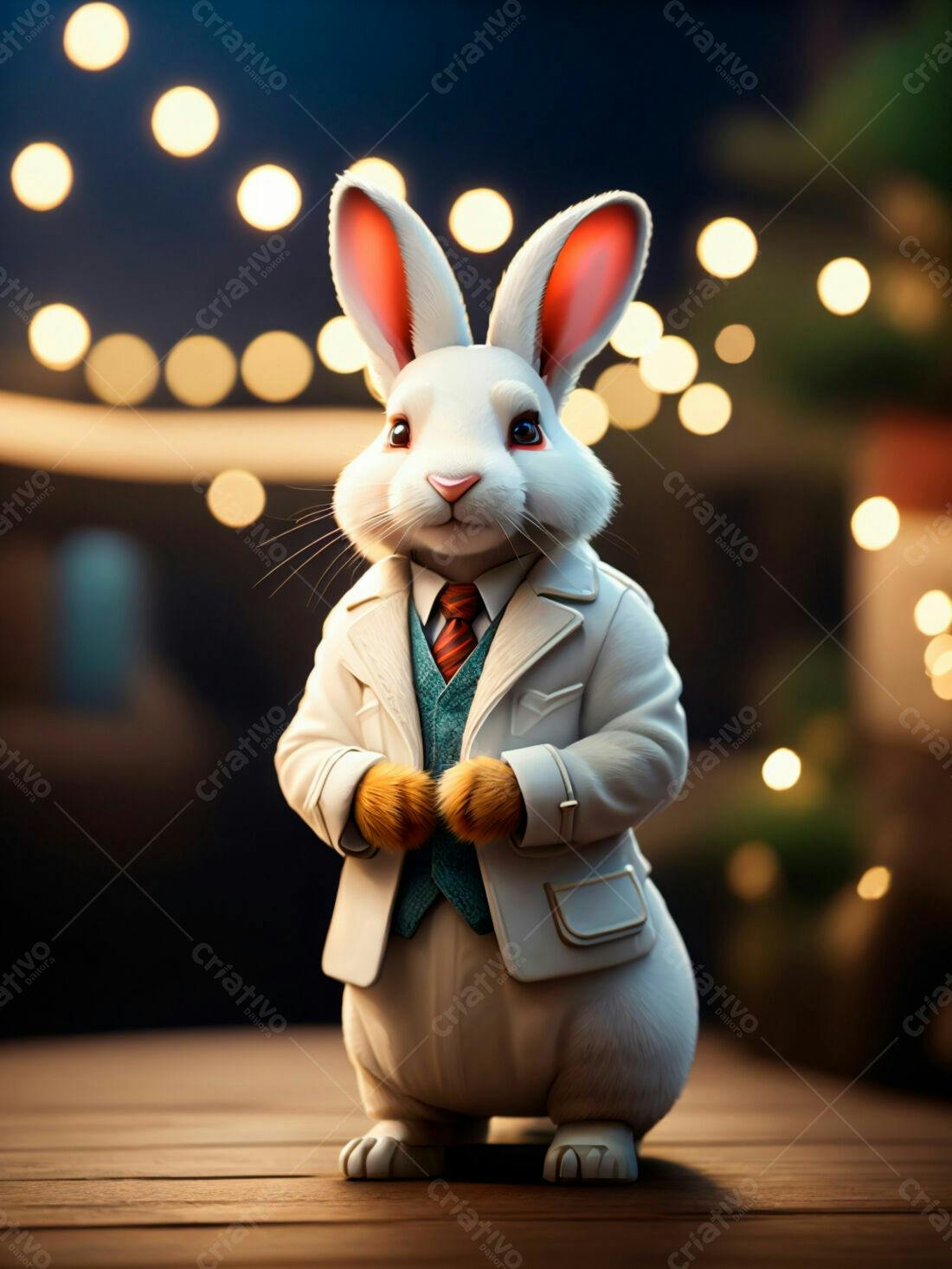 Coelho elegante em terno branco noite