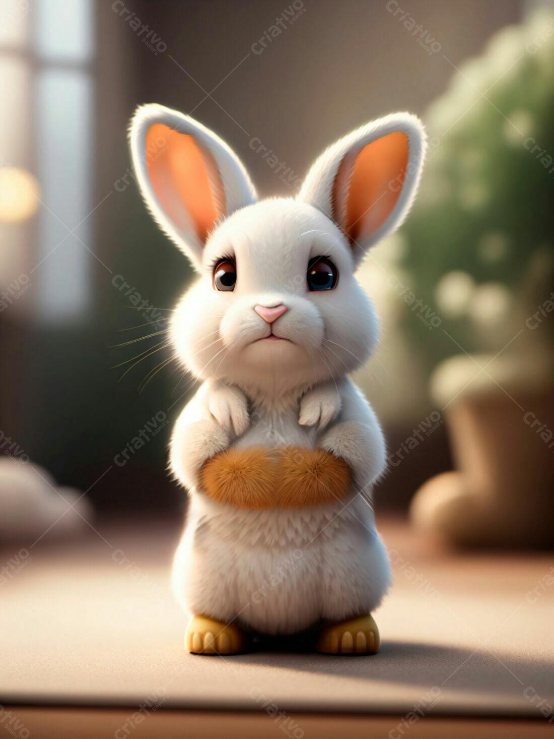 Coelhinho branco fofo em pose fofa