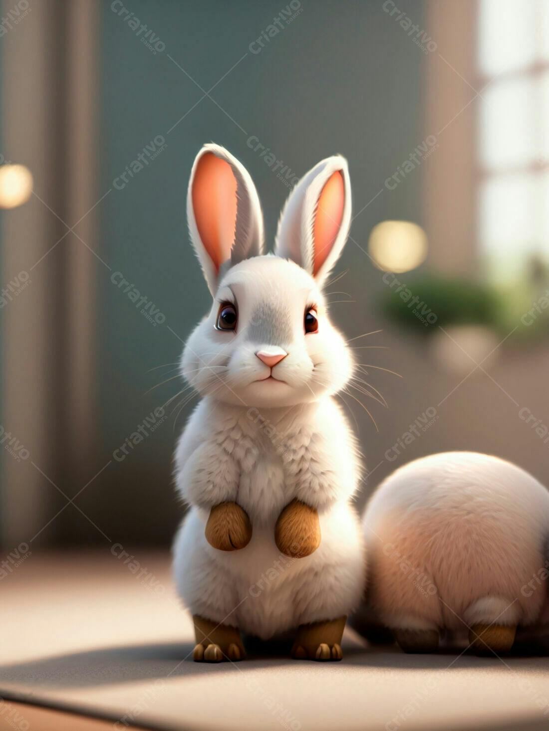 Coelhinho branco em pé em ambiente claro