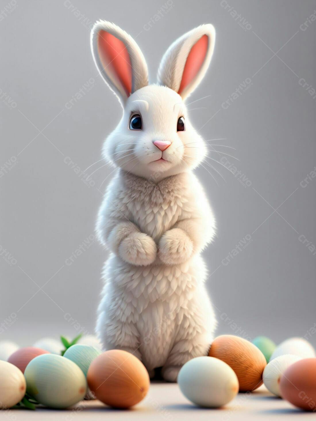 Coelhinho branco com ovos de Páscoa