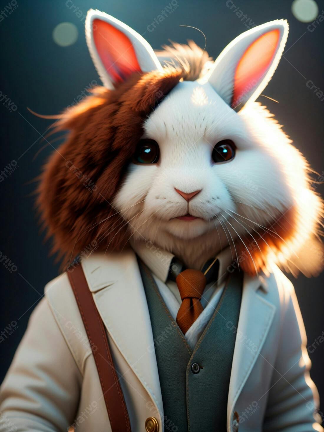 Coelho elegante em terno branco e marrom