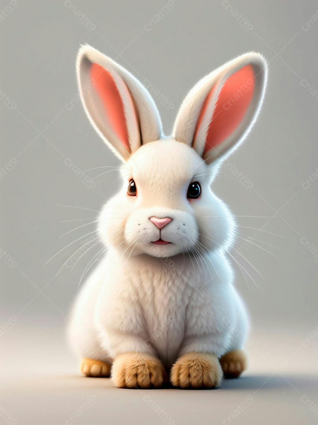 Coelhinho branco fofo em fundo cinza claro