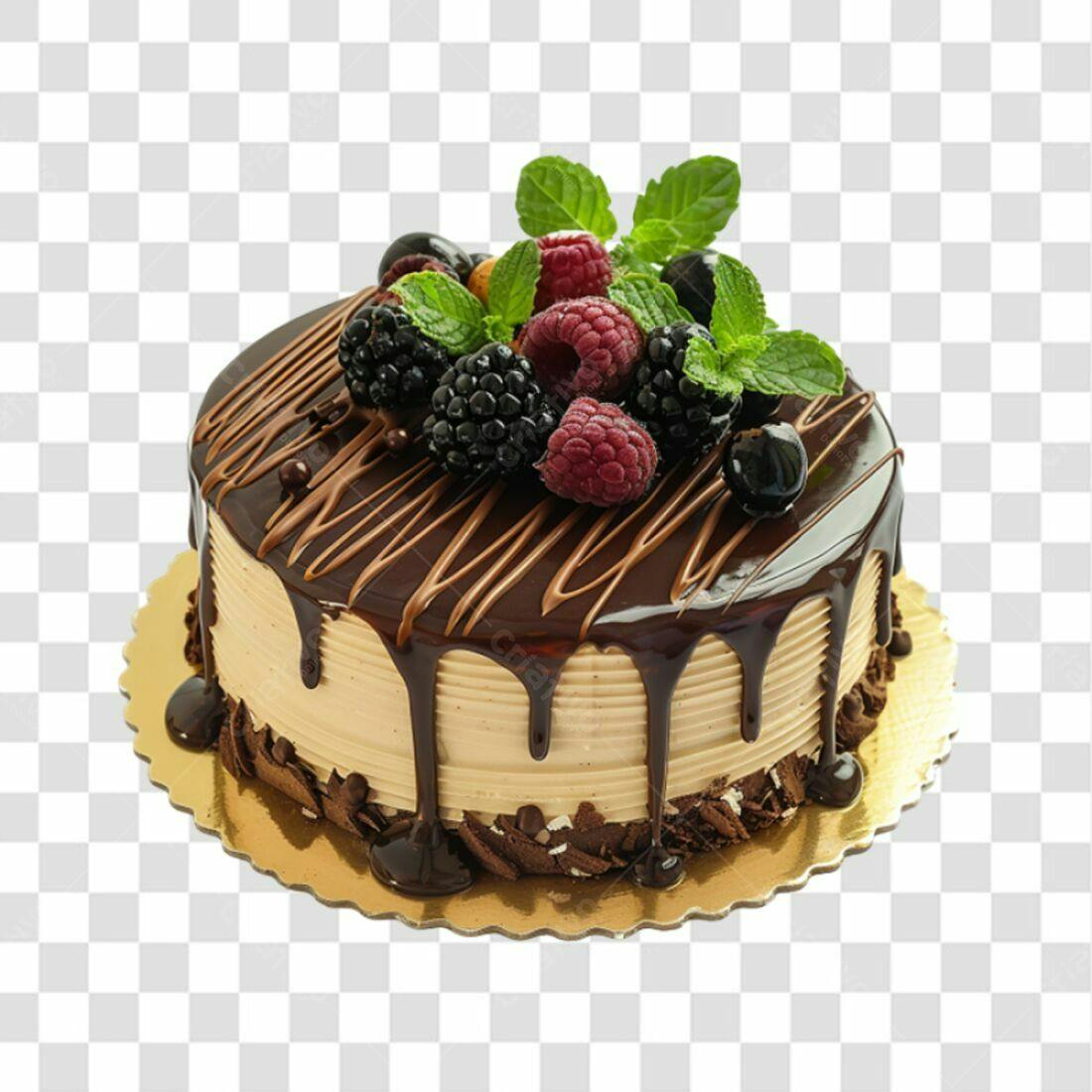 Imagem Bolo de Chocolate com Frutas PNG com fundo transparente