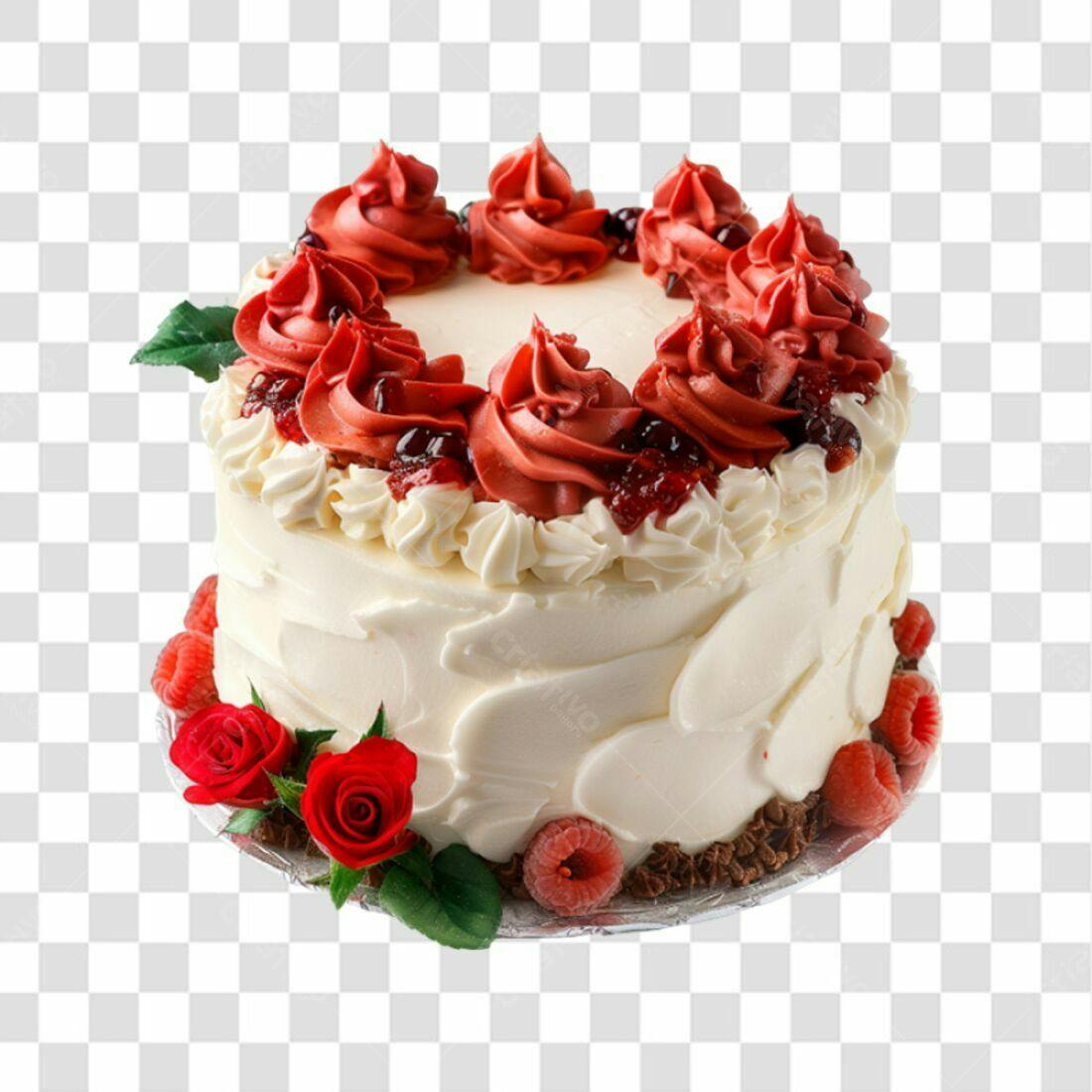 Imagem Bolo Decorado Vermelho e Branco PNG com fundo transparente