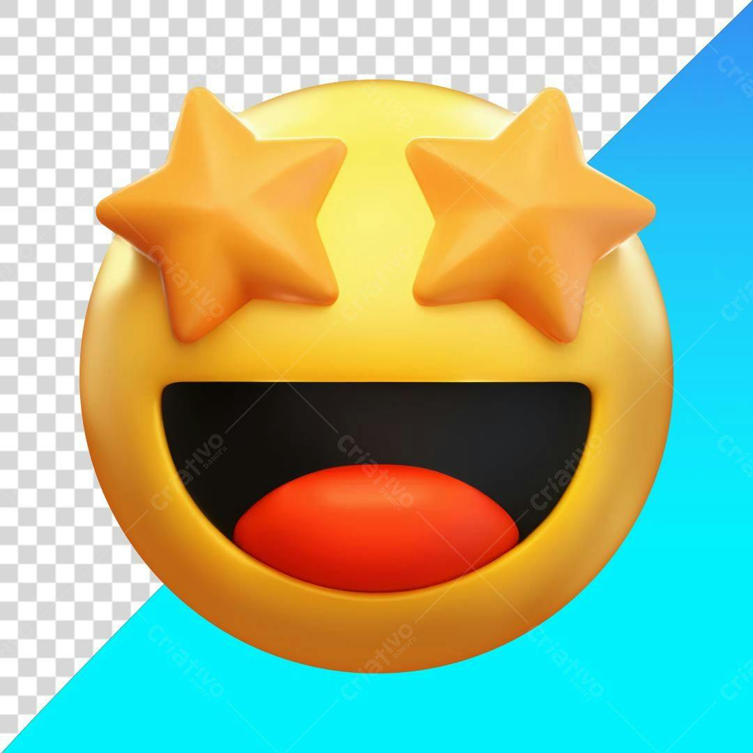 Emoticon sorrindo com estrelas PNG com fundo transparente