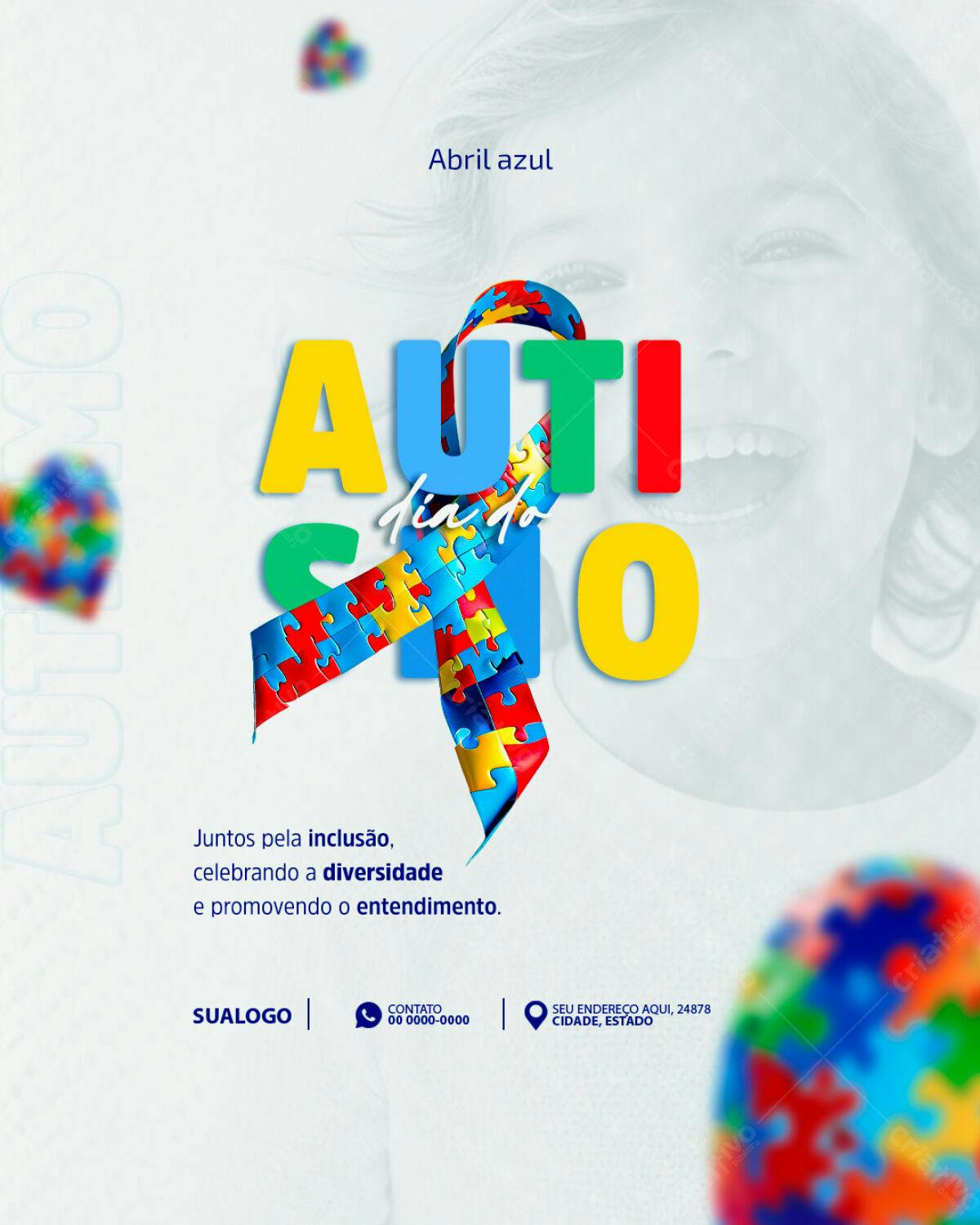 Flyer Abril Azul Dia do Autismo PSD Editável