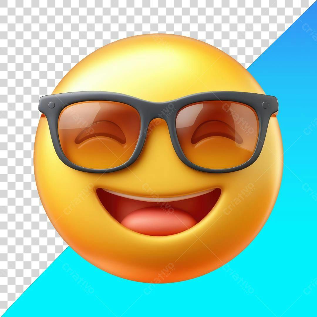 Emoticon Sorrindo com Óculos PNG com fundo transparente