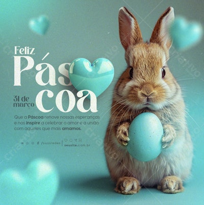 Flyer Páscoa com Coelho e Ovo Azul PSD Editável