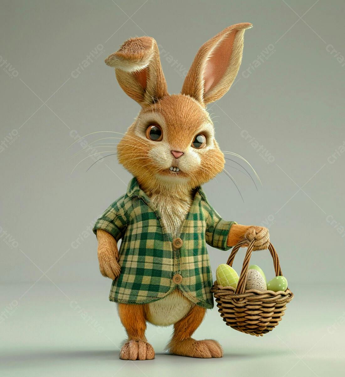 Coelhinho fofo com cesta de ovos de Páscoa