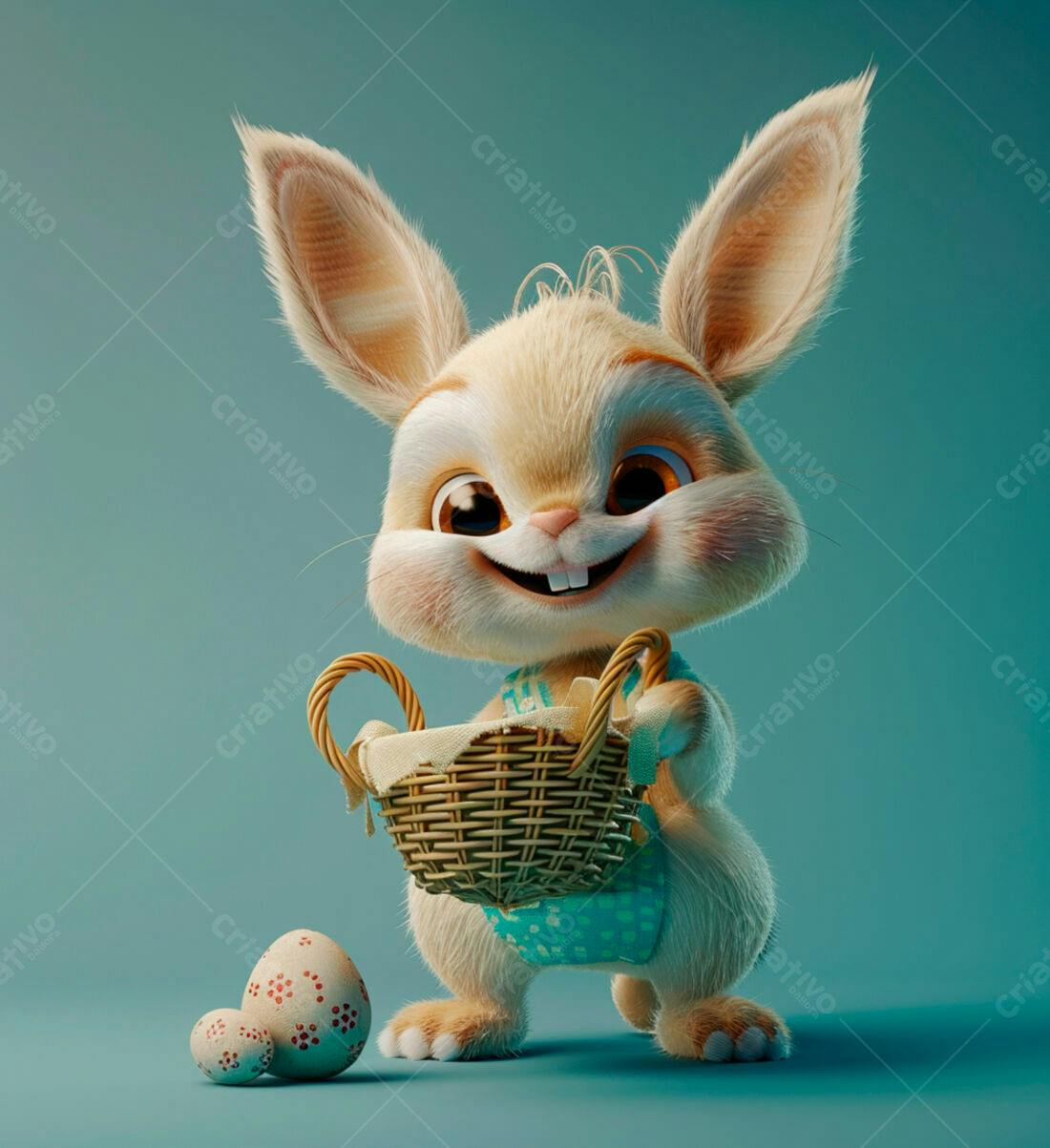 Coelhinho da Páscoa com cesta e ovos