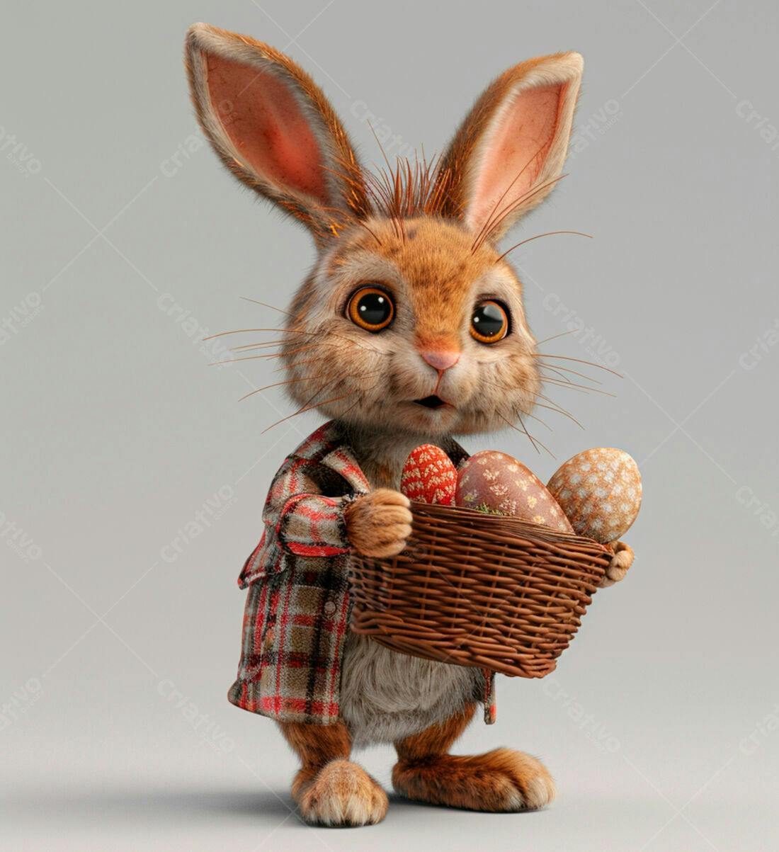 Coelhinho fofo com cesta de ovos de Páscoa