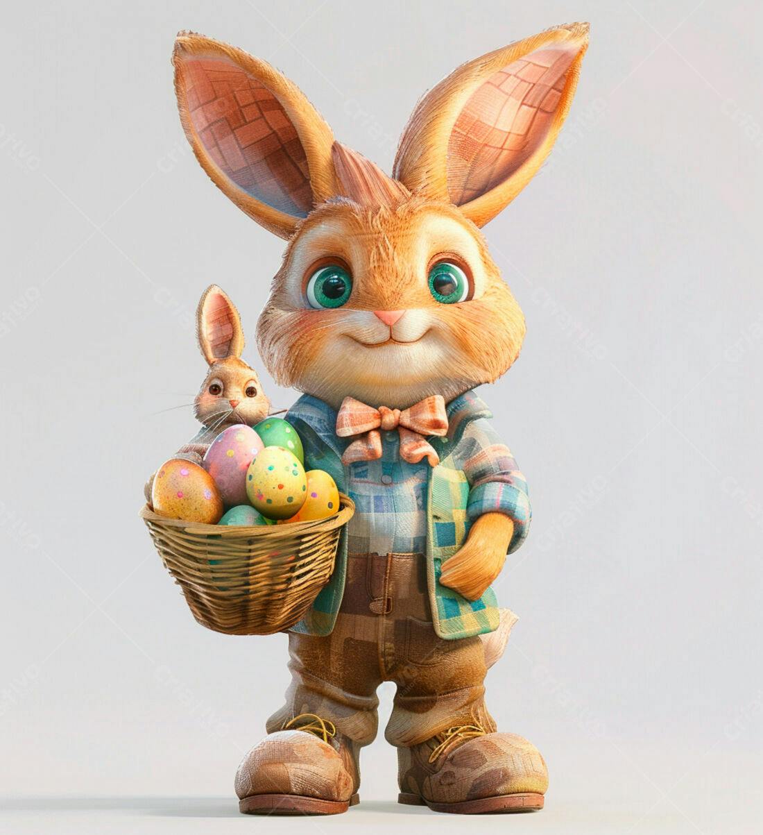 Coelhinho da Páscoa com cesta de ovos coloridos
