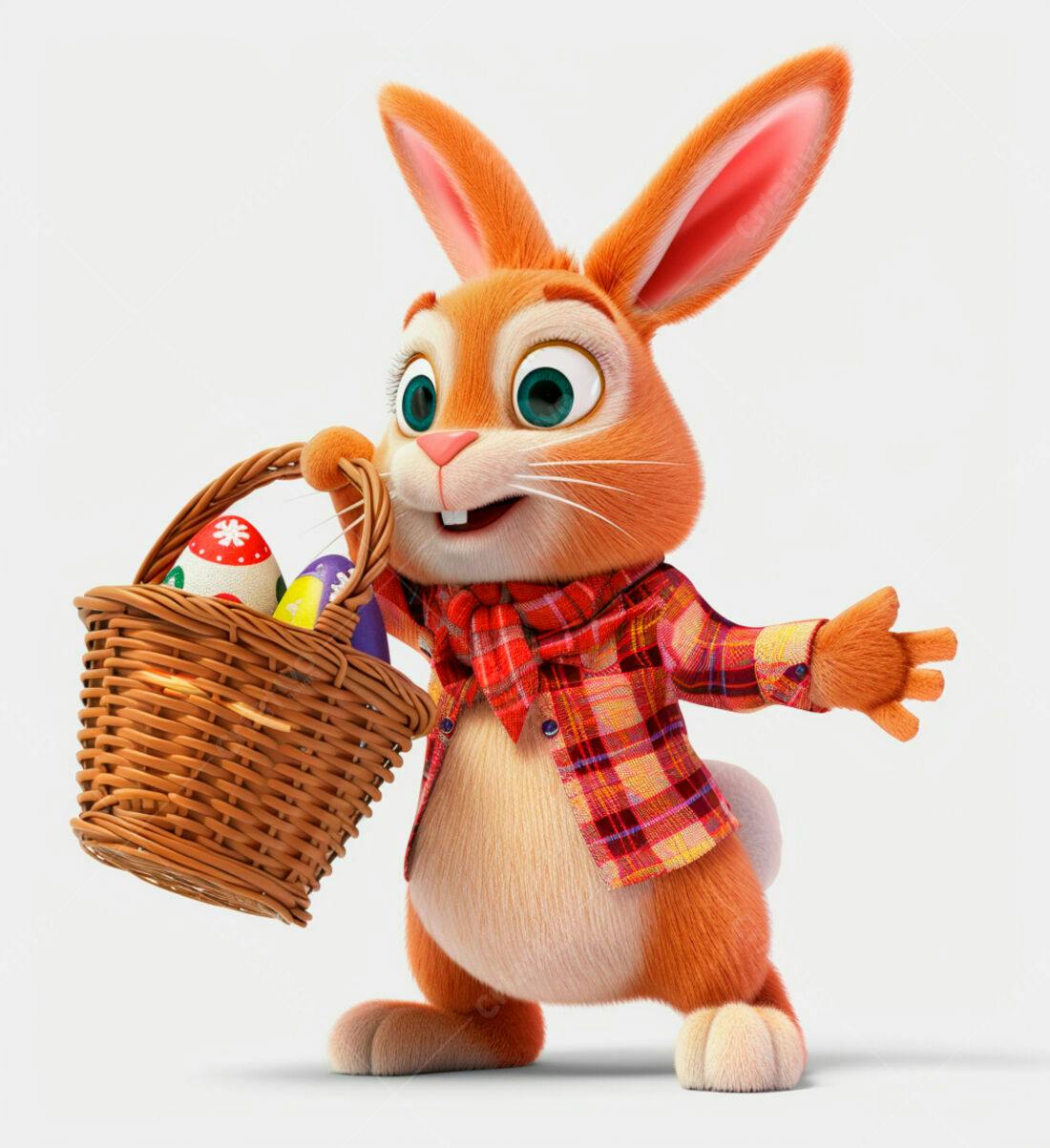 Coelho da Páscoa com cesta de ovos