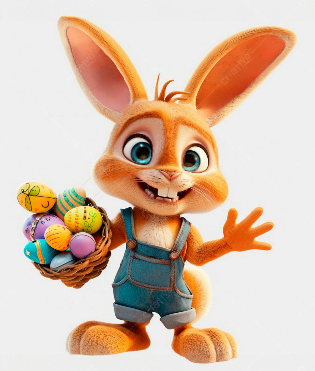 Coelhinho da Páscoa com cesta de ovos coloridos