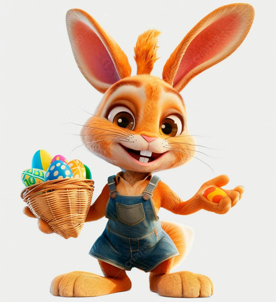 Coelhinho da Páscoa com cesta de ovos coloridos