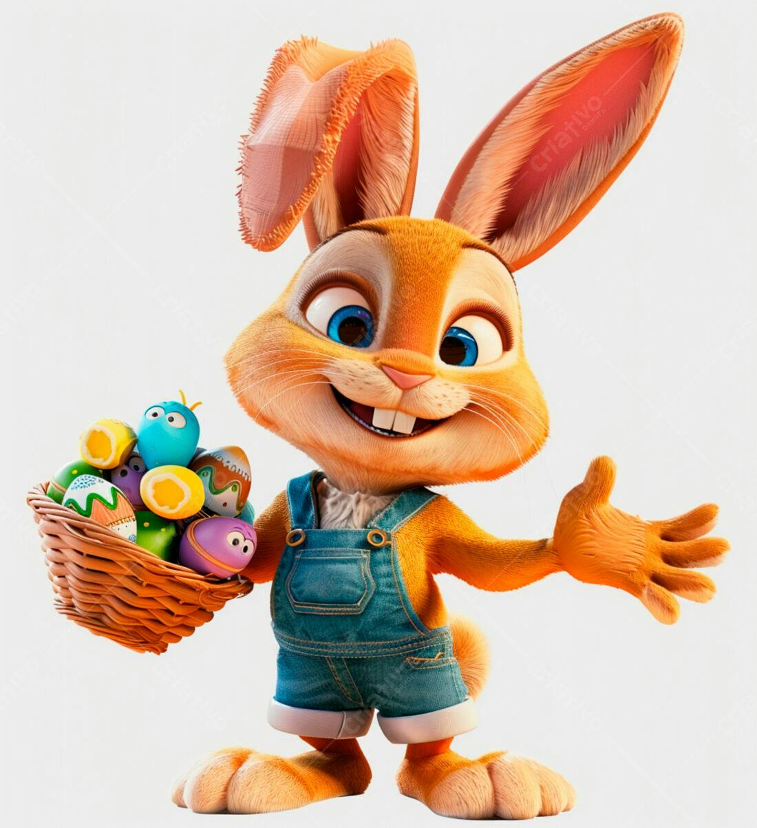 Coelhinho da Páscoa com cesta de ovos coloridos