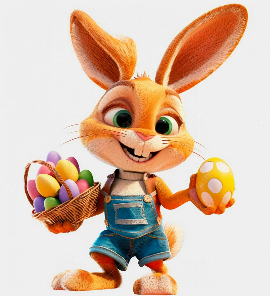 Coelhinho da Páscoa com cesta de ovos coloridos