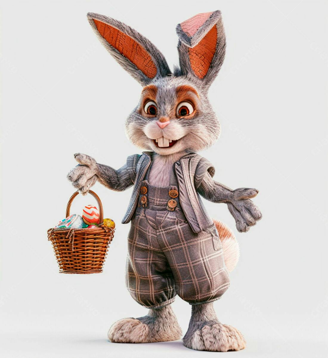 Coelho da Páscoa com cesta de ovos