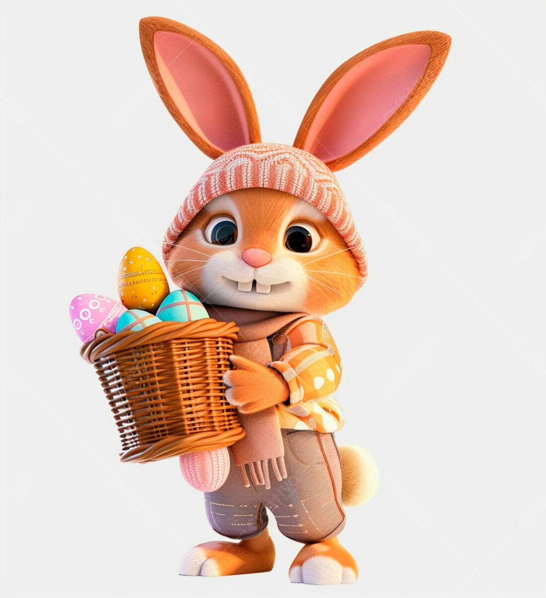 Coelhinho da Páscoa com cesta de ovos
