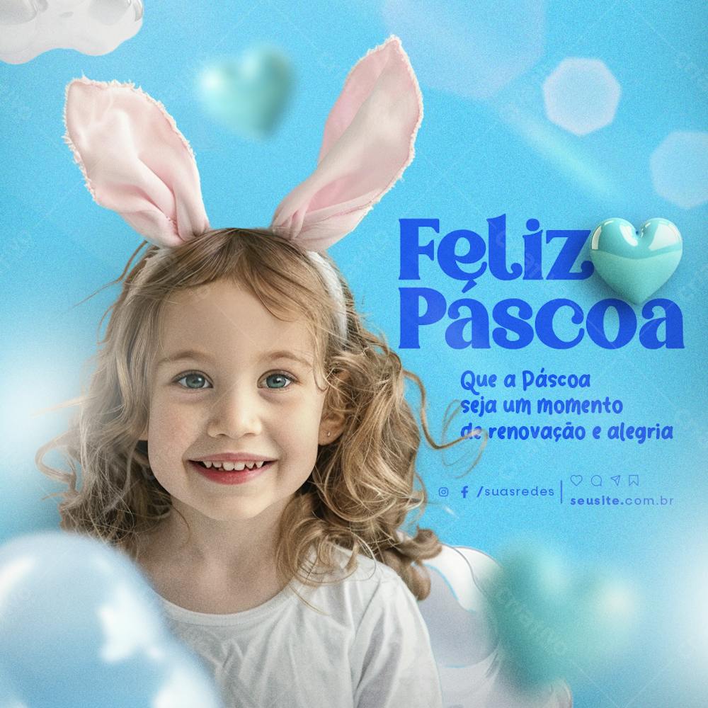 Feliz Páscoa Post Criança Download Psd Editável