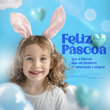 Feliz páscoa post criança download psd editável