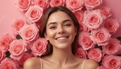 Composição Tema Dia Da Mulher Gerada Por I.a Em Fundo De Pétalas De Rosas V.15