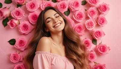 Composição Tema Dia Da Mulher Gerada Por I.a Em Fundo De Pétalas De Rosas V.16