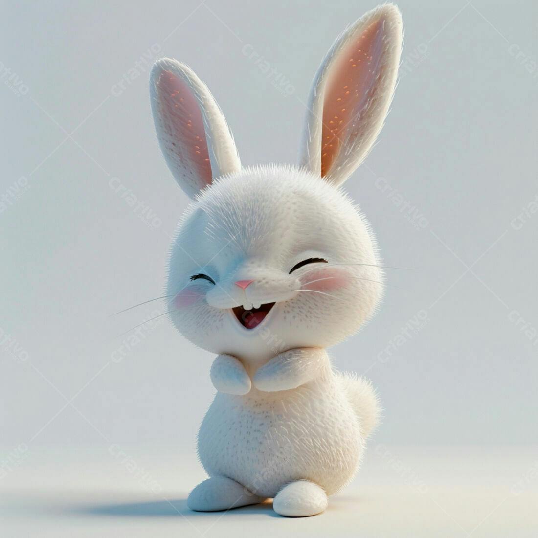 Coelhinho branco rindo fundo claro