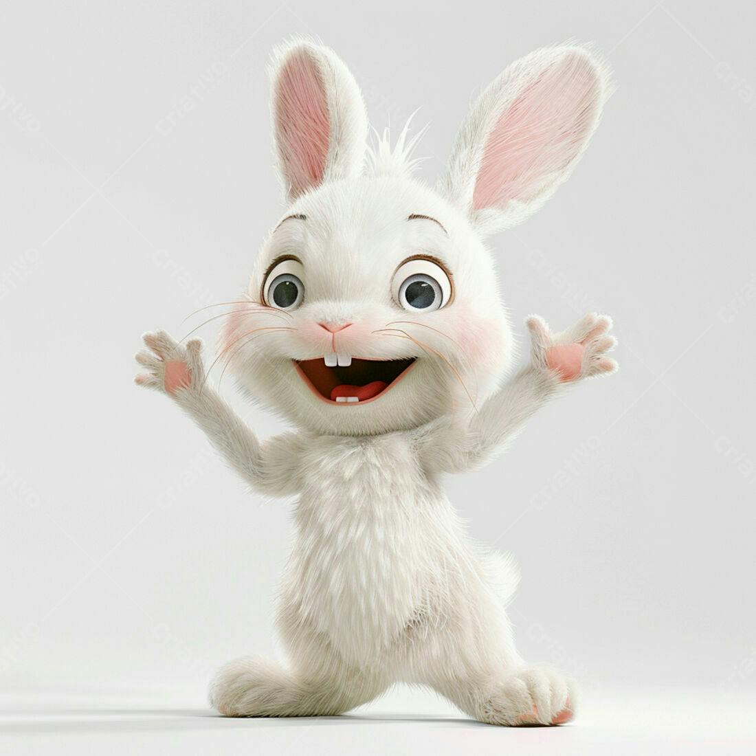 Coelhinho branco feliz braços abertos