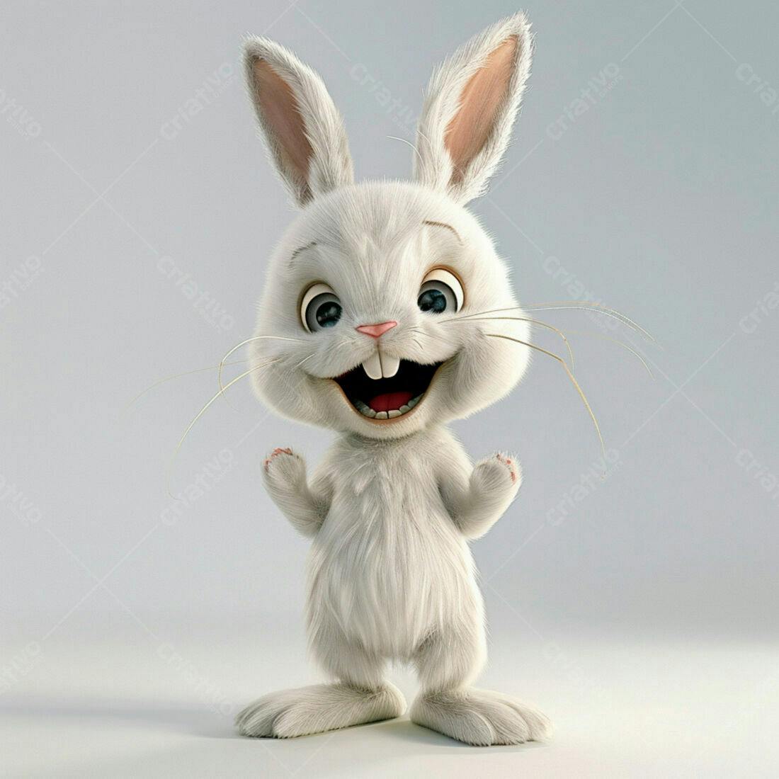 Coelhinho branco feliz ilustração 3D