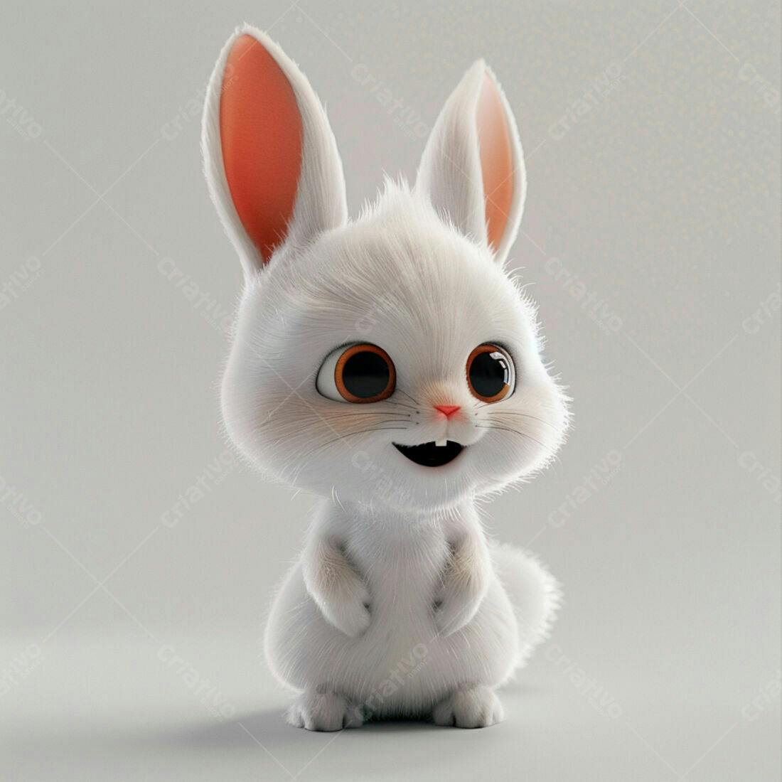 Coelhinho branco fofo em fundo cinza