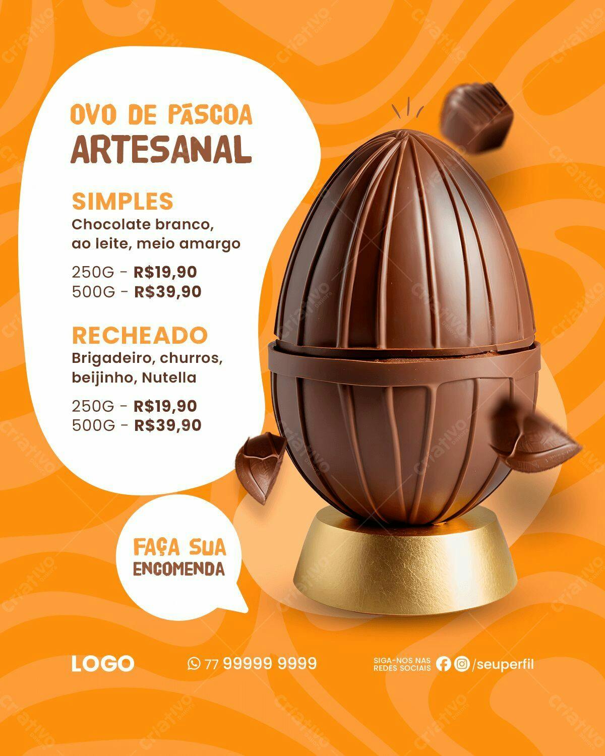 Flyer Ovo de Páscoa Artesanal PSD Editável