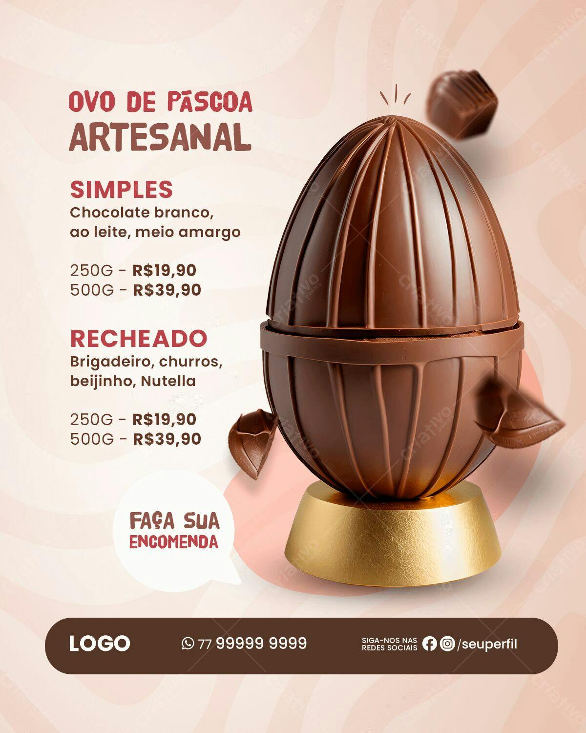 Flyer Páscoa Ovo de Chocolate Artesanal PSD Editável